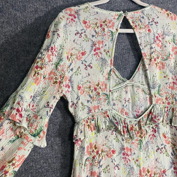 Raga Mini Dress Medium Green Pink Floral Print Secret Escape Long Sleeve - Picture 6 of 12